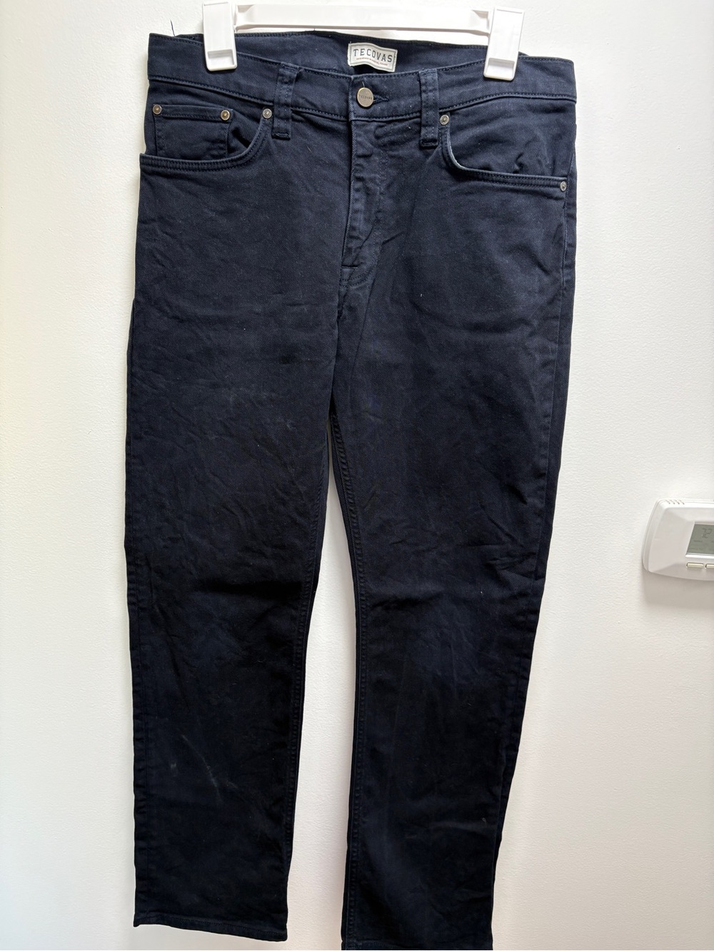 Tecovas Black Denim Jeans with Brown Leather Patch